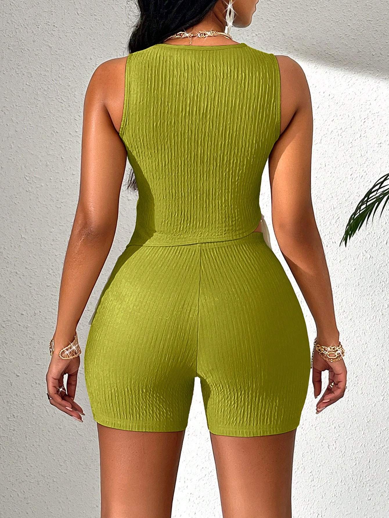 Flowing Hem, Flowing Texture Fabric Shorts Suit