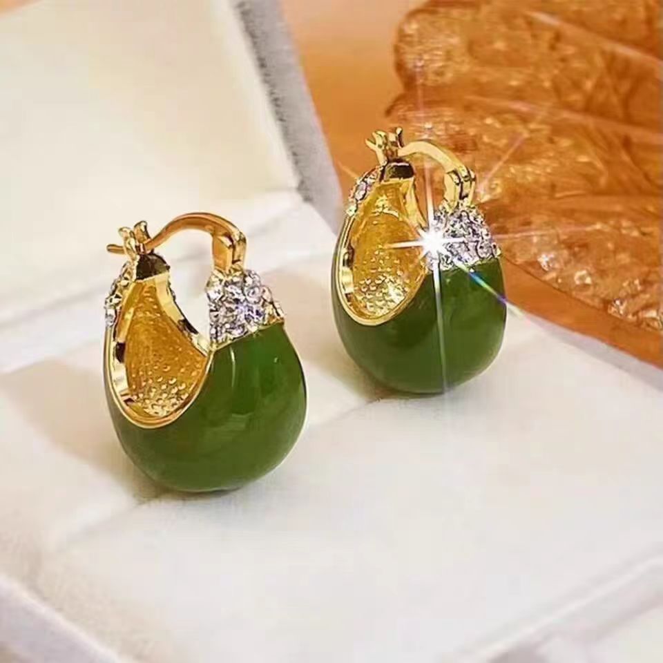 Elegant Sense Red Green Dripping Oil Rhinestone Earrings