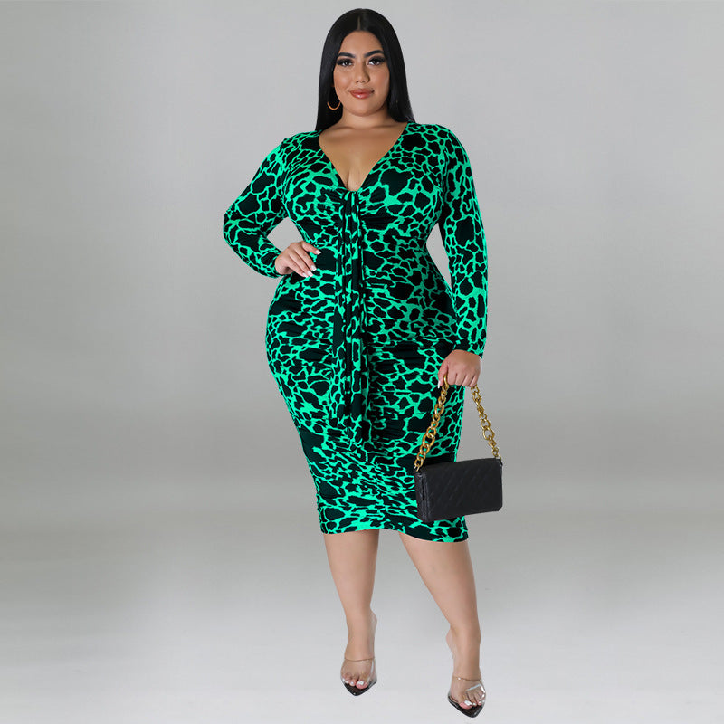 Plus Size Women's Clothes Sexy Sheath Leopard Print Dress