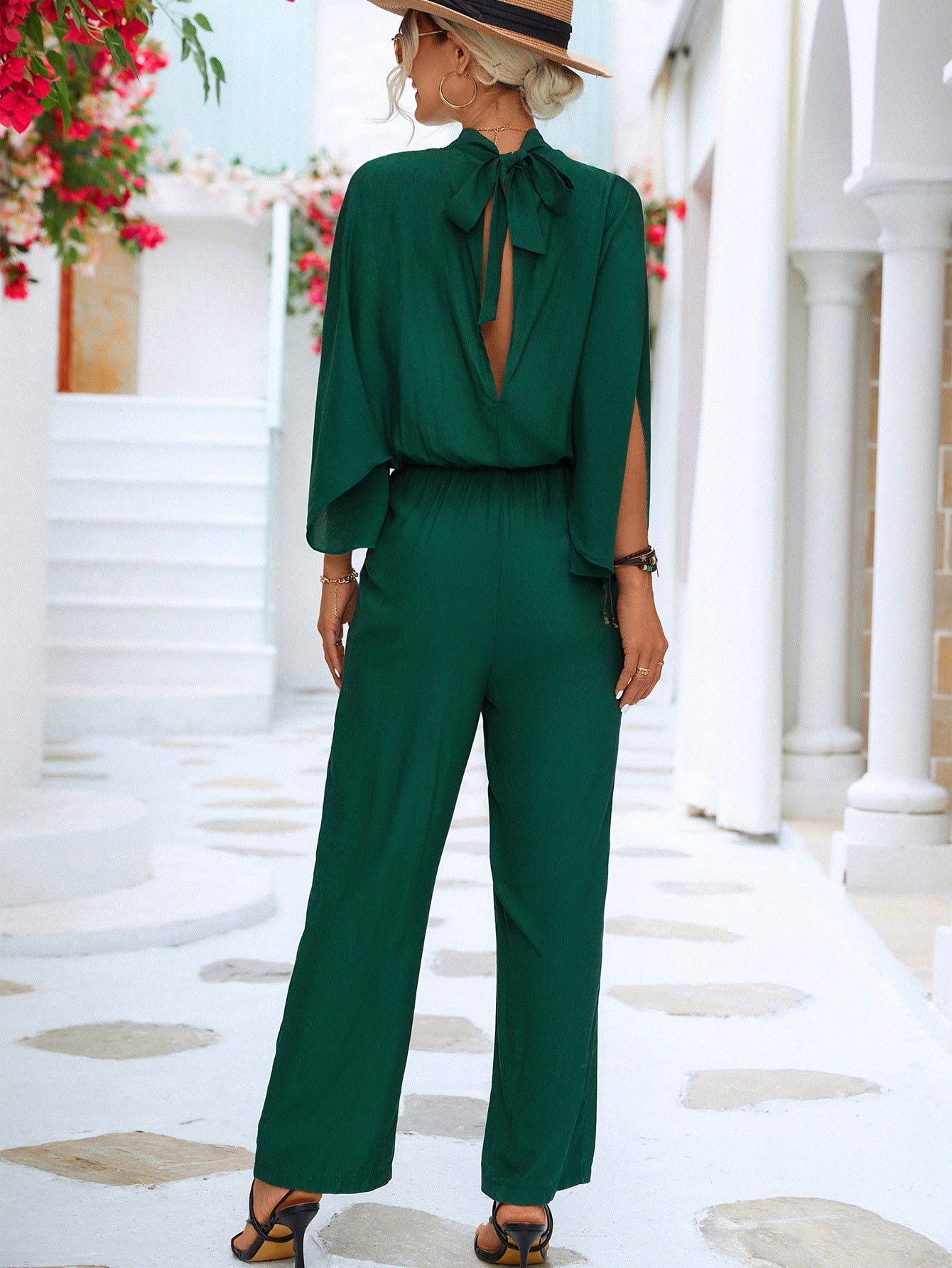 Women's Clothing Stand Collar Jumpsuit With Loose Split Long Sleeves