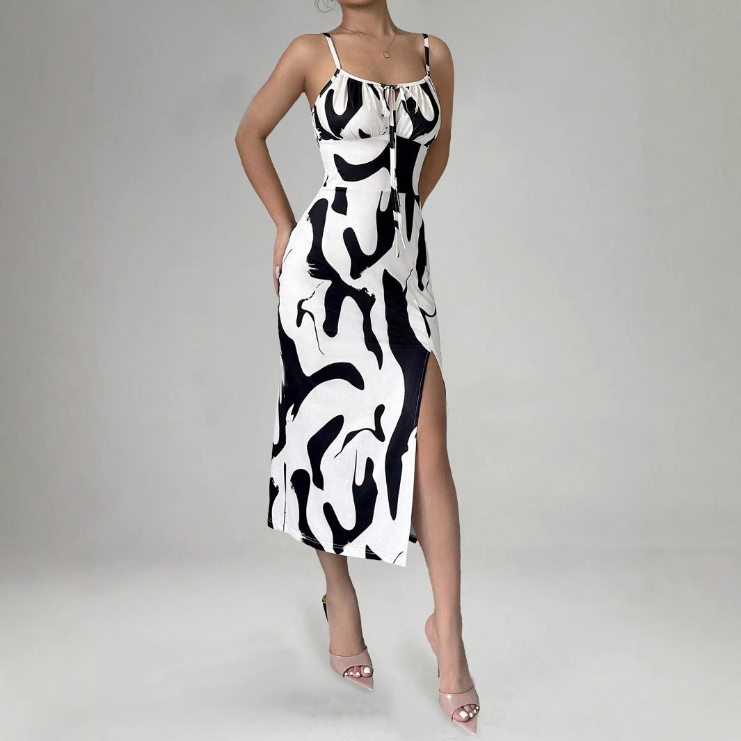 Summer Printed Dress Fashion Slim Lace-up Long Dresses For Women Clothing