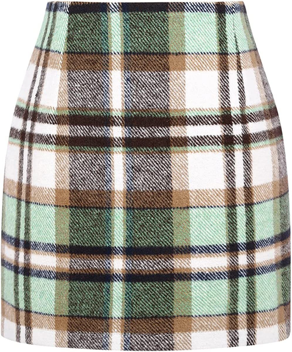 Slim Women's High Waist Plaid Tight Pencil Wool Mini Skirt