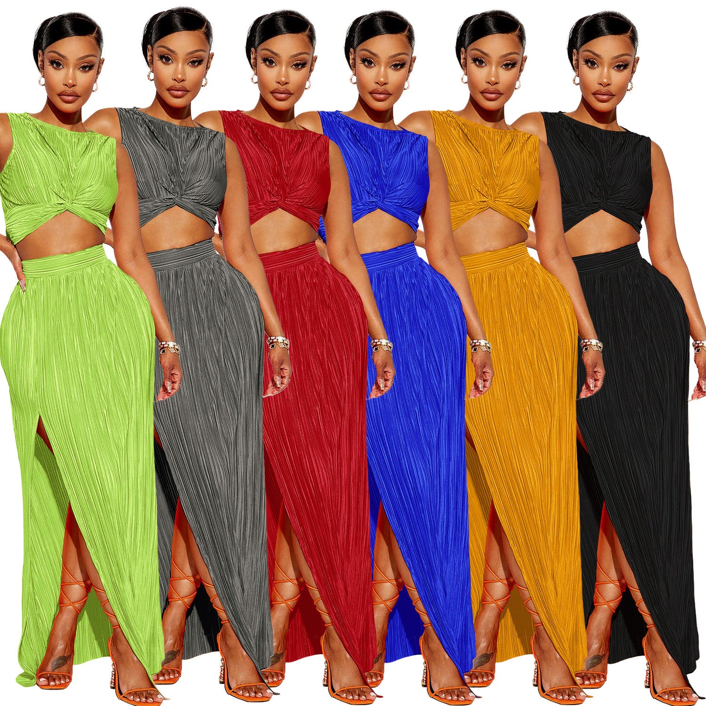 Women's Clothing Slit Dress Two-piece Set