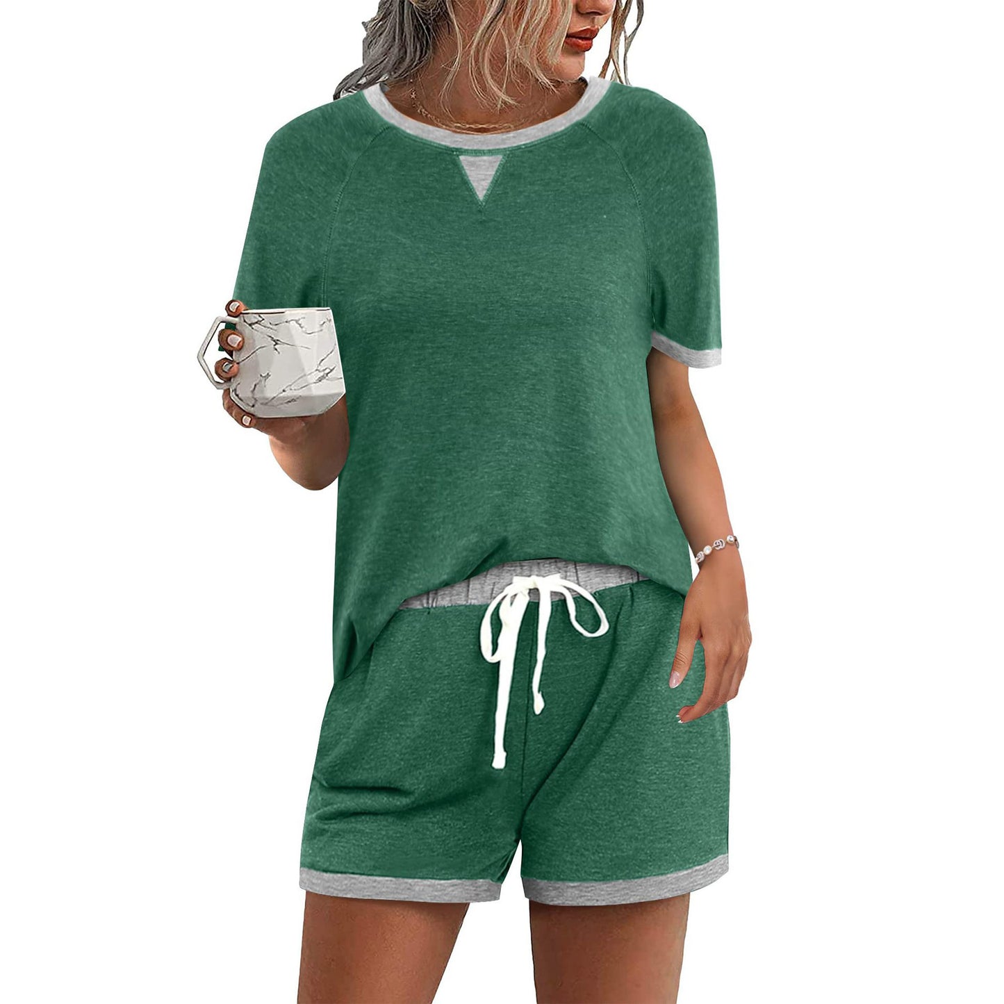 Women's Casual Multicolor T-shirt Top Shorts Two-piece Set