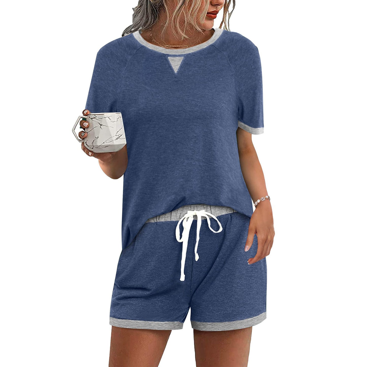 Women's Casual Multicolor T-shirt Top Shorts Two-piece Set