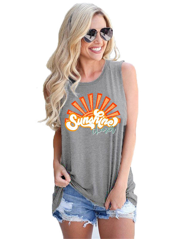 Graphic print sleeveless vest T-shirt