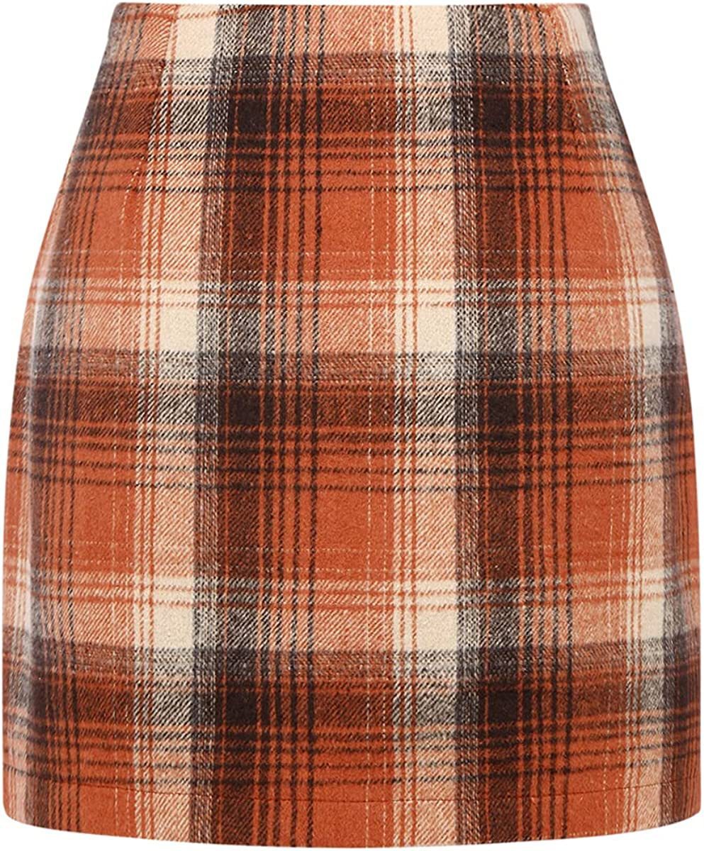 Slim Women's High Waist Plaid Tight Pencil Wool Mini Skirt