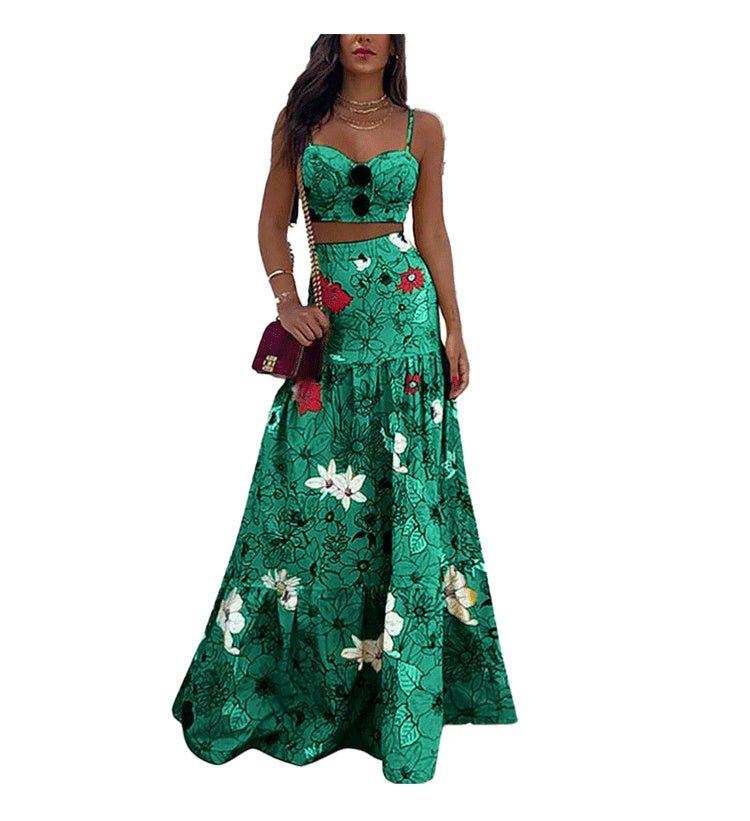 Skirt Travel Floral Print A-Line Womens Two Piece Sets
