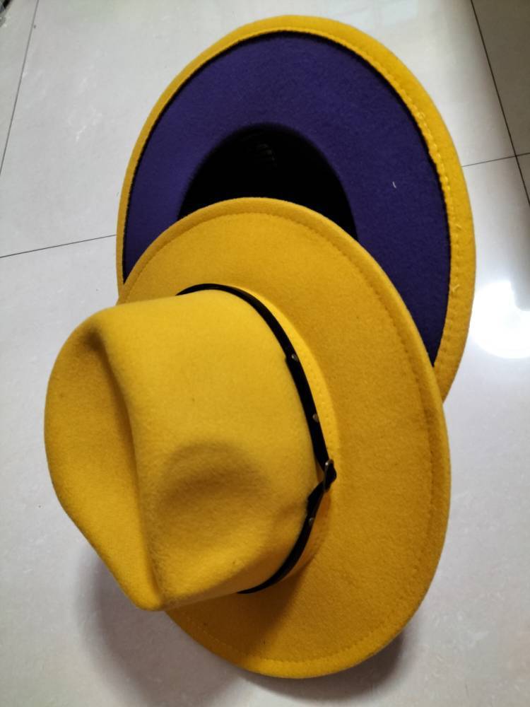Woolen Top Color Matching Flat Brim Fedora Hat