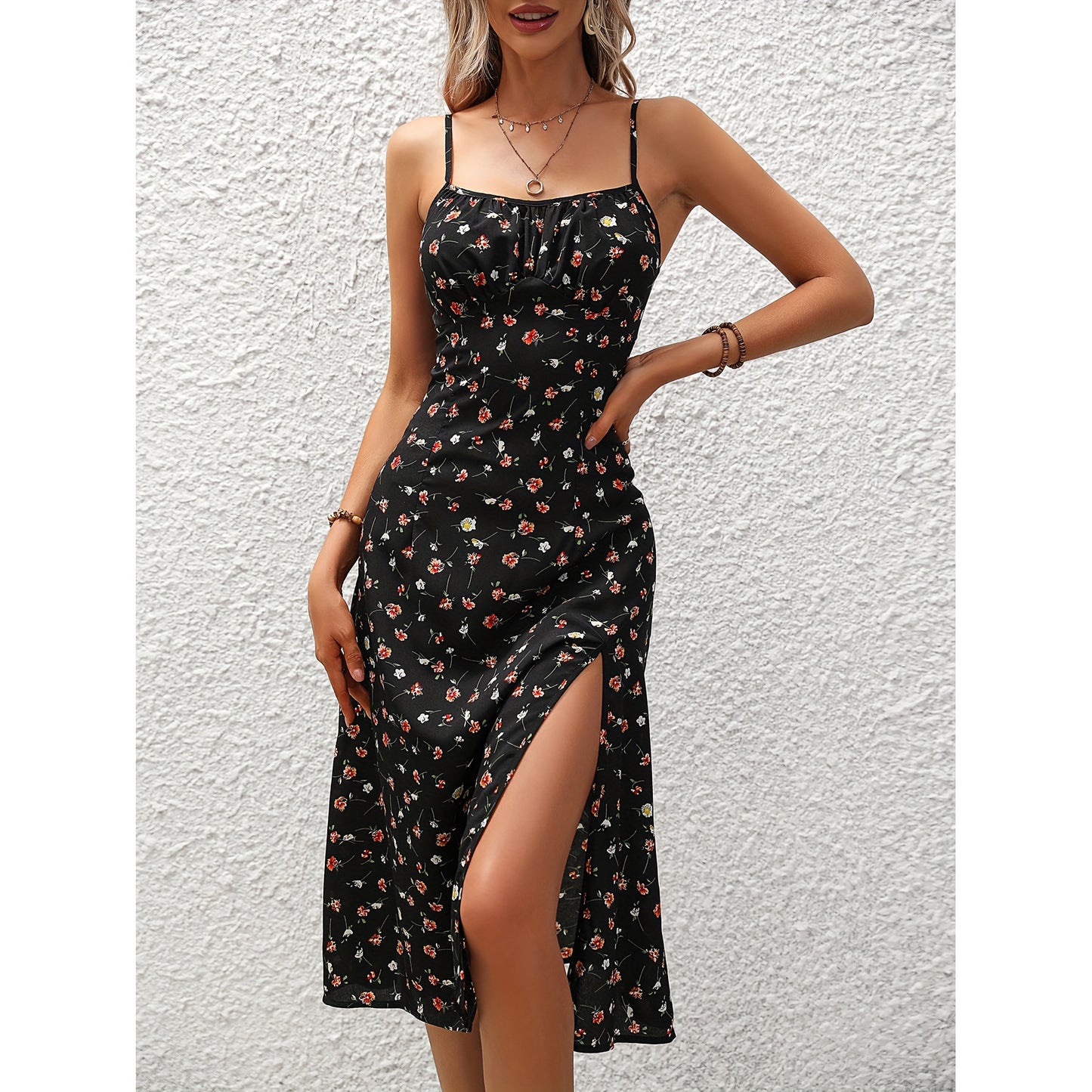 New Polka Dot Print Dress Summer Sexy Slit Long Dresses For Womens Clothing