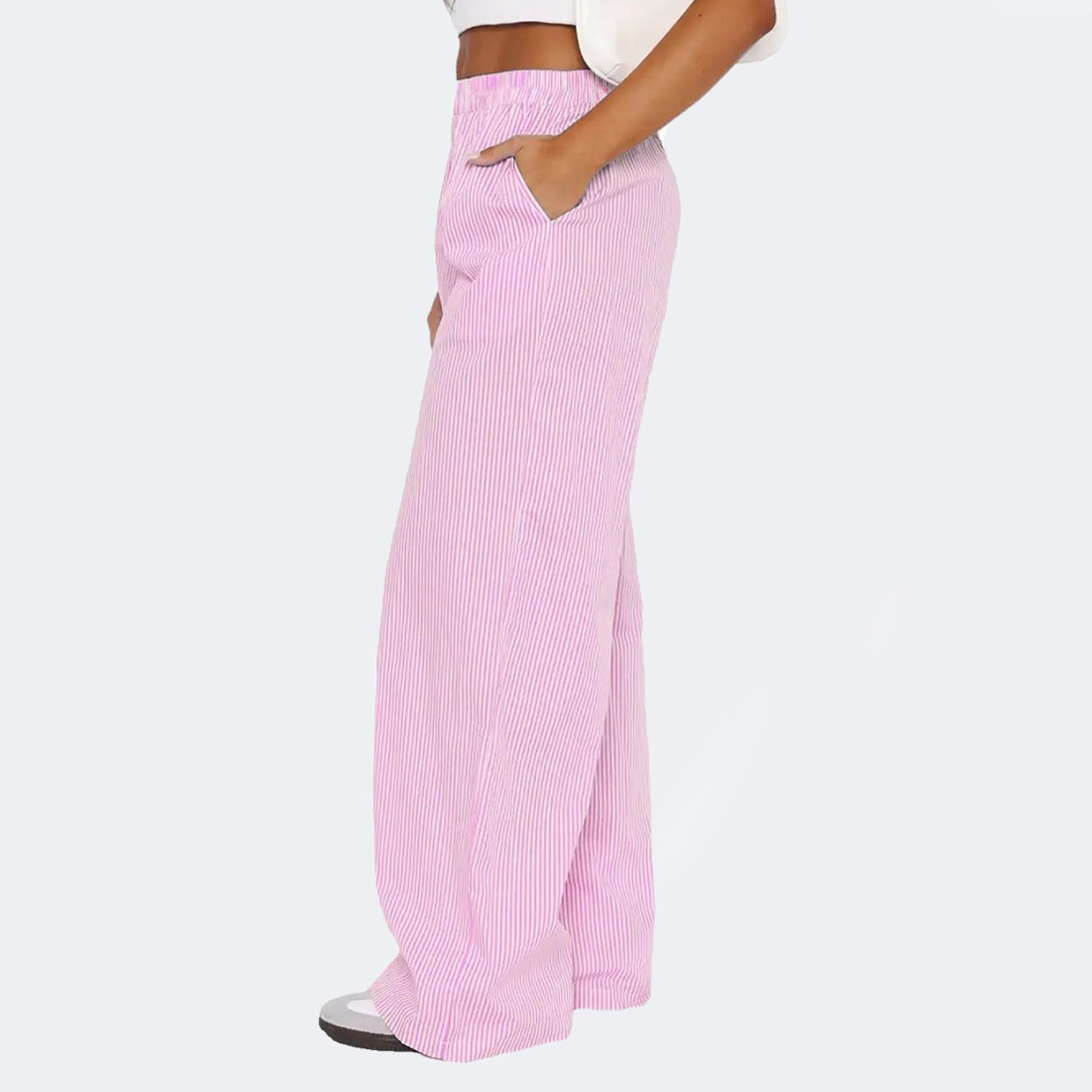 Striped Trousers With Pockets Casual Wide Leg Straight Pants For Women Clothing