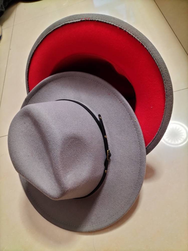Woolen Top Color Matching Flat Brim Fedora Hat