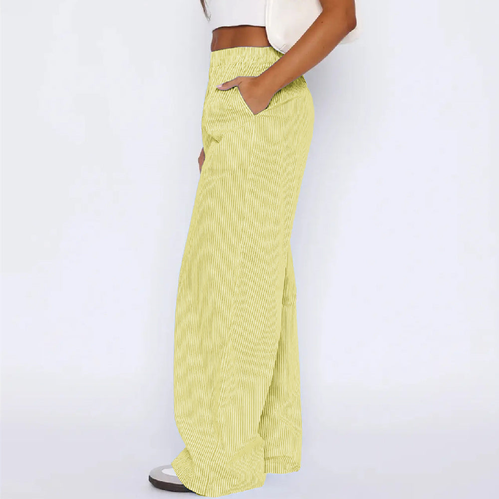 Striped Trousers With Pockets Casual Wide Leg Straight Pants For Women Clothing