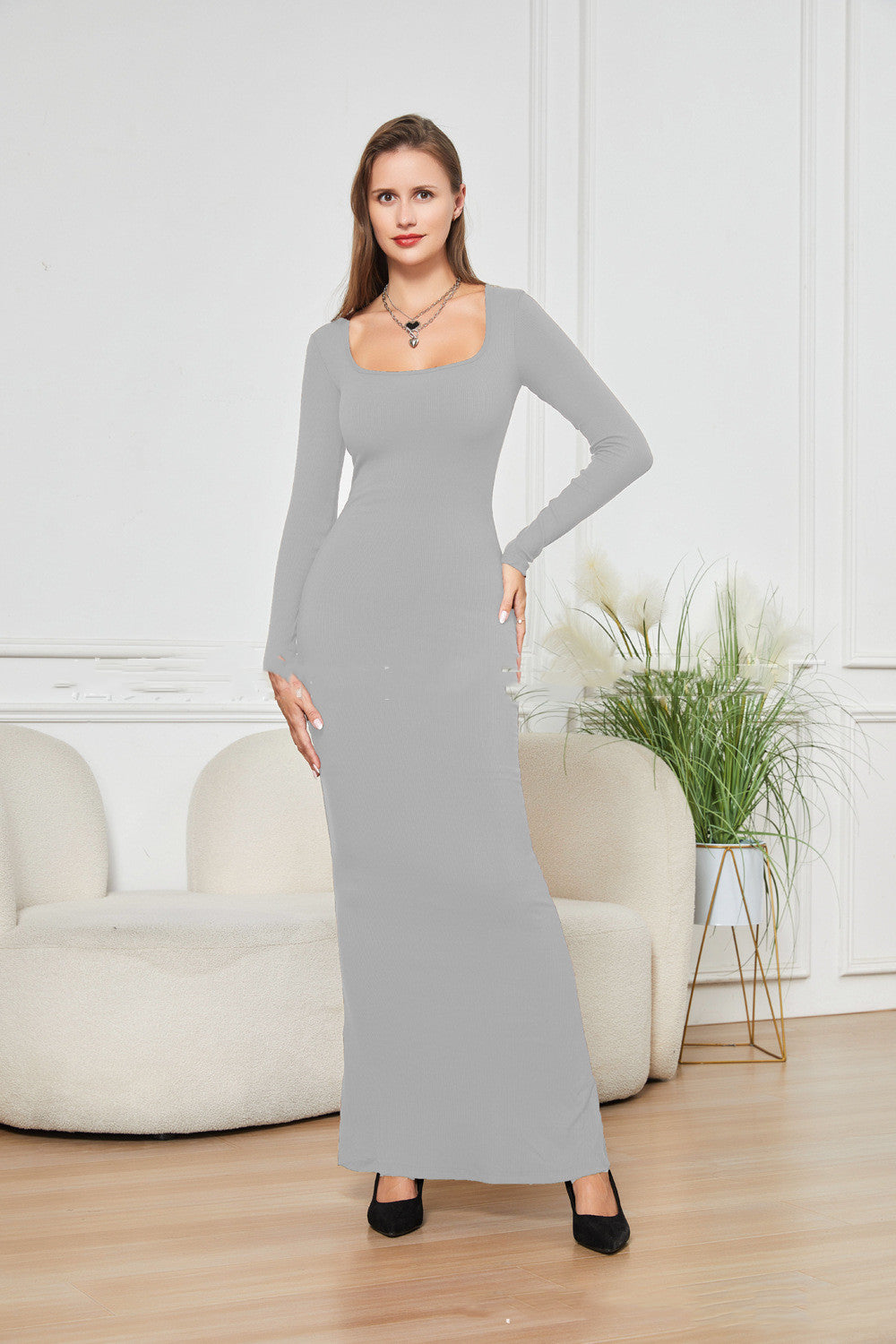 Belly Contracting Hip Lifting Long Sleeve Narrow Dress