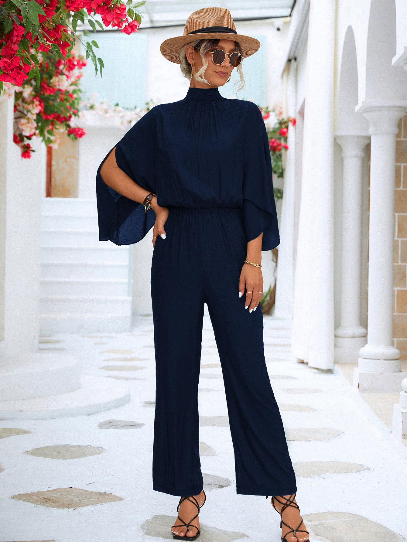 Women's Clothing Stand Collar Jumpsuit With Loose Split Long Sleeves