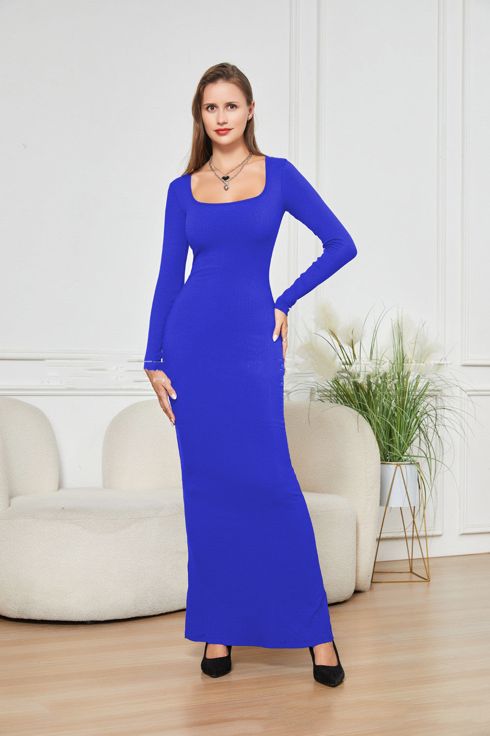 Belly Contracting Hip Lifting Long Sleeve Narrow Dress