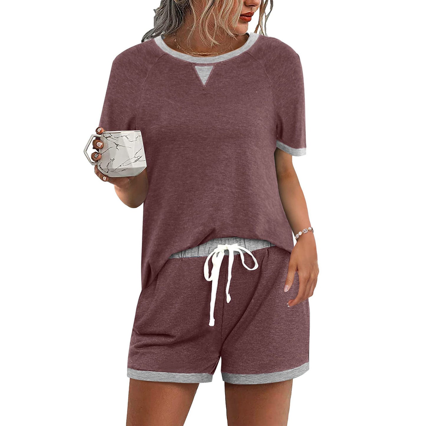 Women's Casual Multicolor T-shirt Top Shorts Two-piece Set