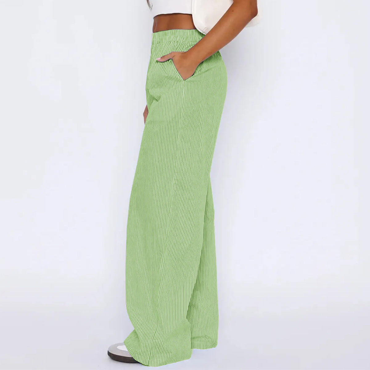Striped Trousers With Pockets Casual Wide Leg Straight Pants For Women Clothing