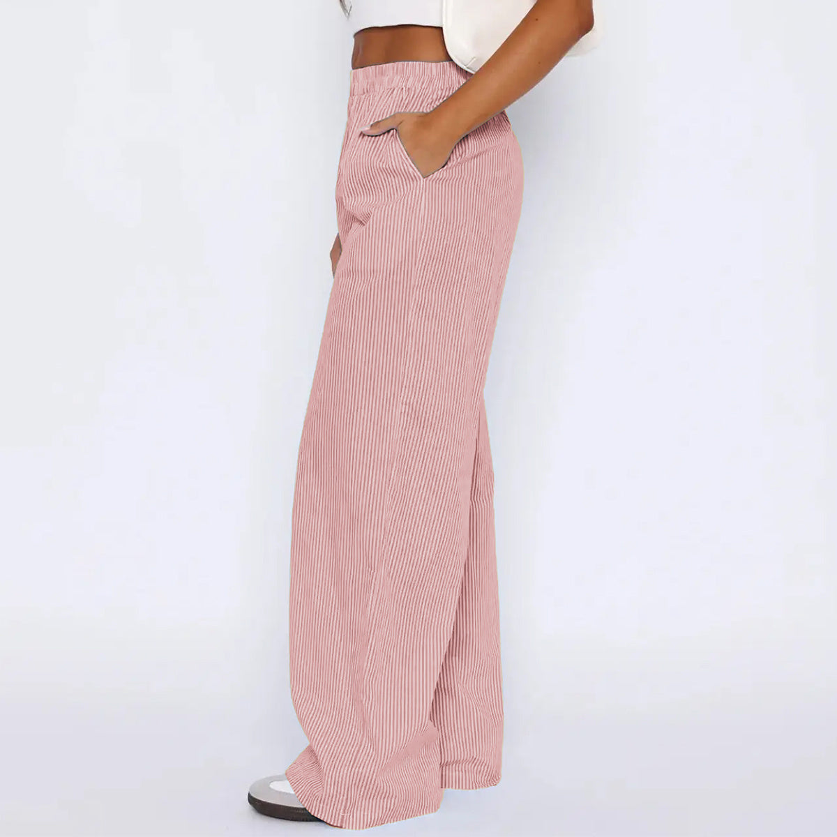 Striped Trousers With Pockets Casual Wide Leg Straight Pants For Women Clothing