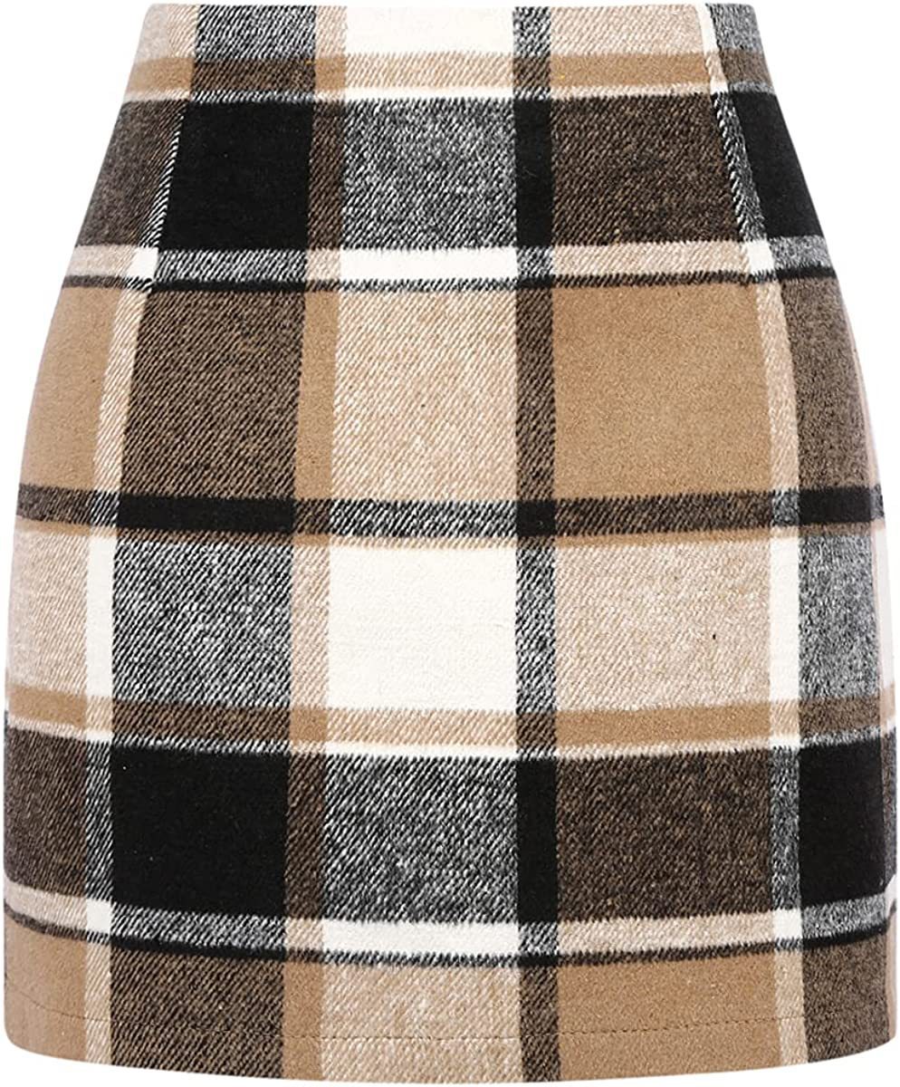 Slim Women's High Waist Plaid Tight Pencil Wool Mini Skirt