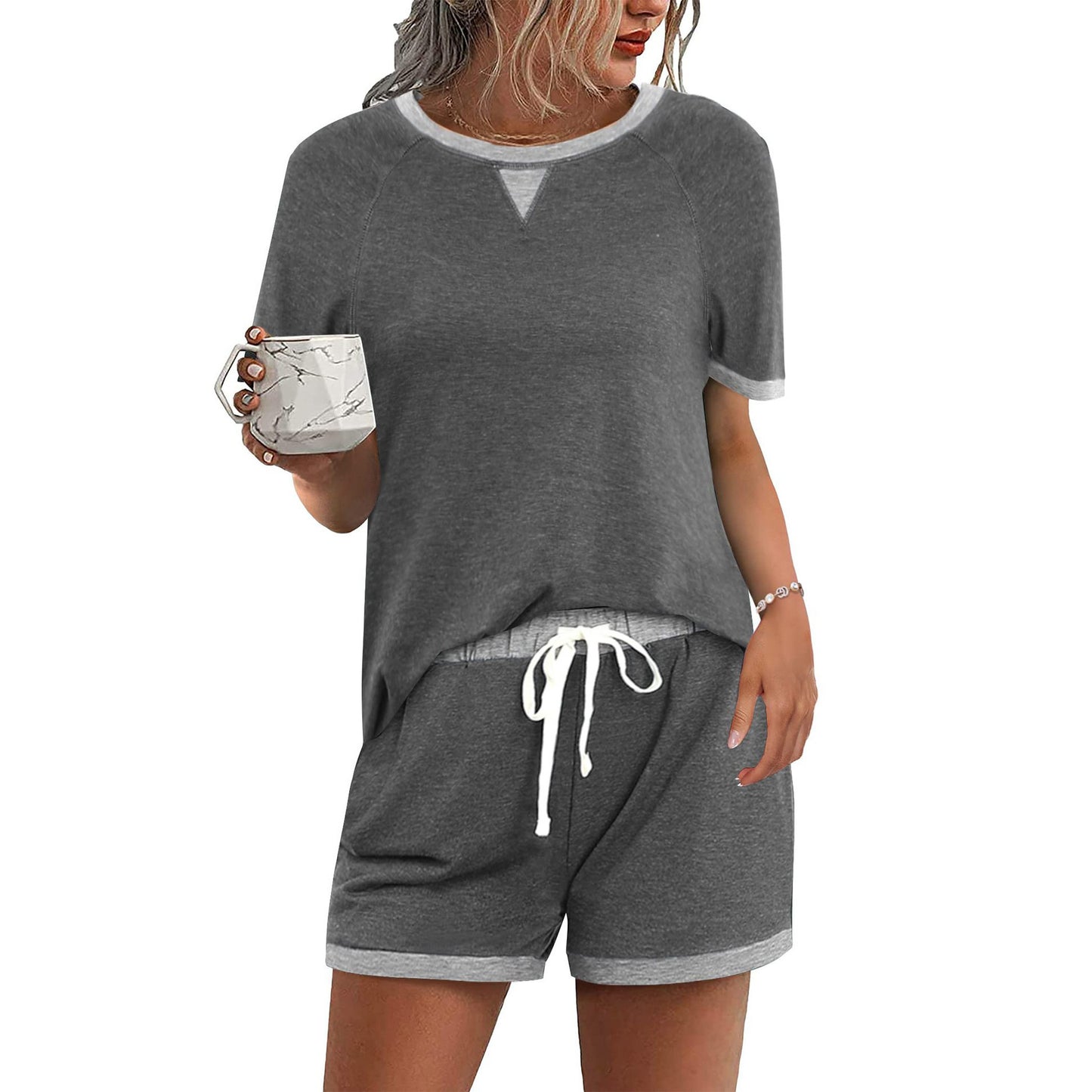 Women's Casual Multicolor T-shirt Top Shorts Two-piece Set
