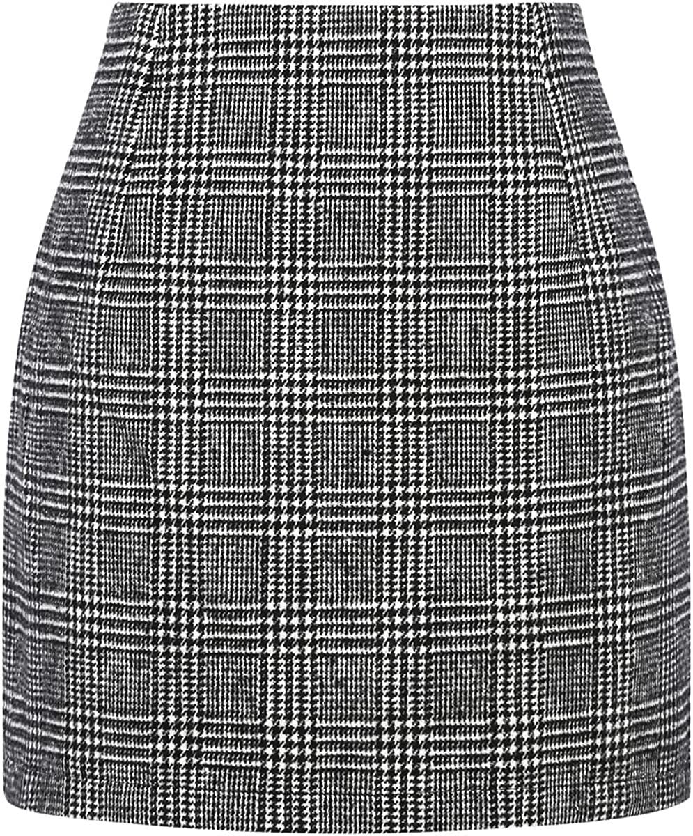 Slim Women's High Waist Plaid Tight Pencil Wool Mini Skirt