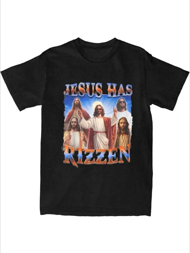 Jesus Christ Has Rizzen Rizz Men Women's T Shirts Religious Christian Tee Shirt