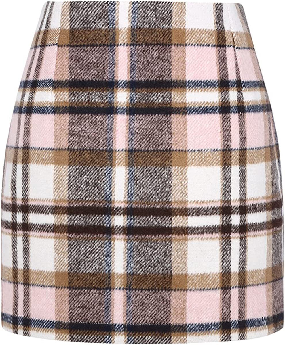 Slim Women's High Waist Plaid Tight Pencil Wool Mini Skirt
