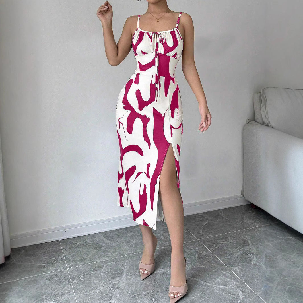 Summer Printed Dress Fashion Slim Lace-up Long Dresses For Women Clothing
