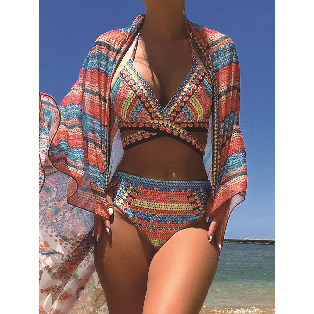 Women's Split Cross Strap Retro Style Swimsuit