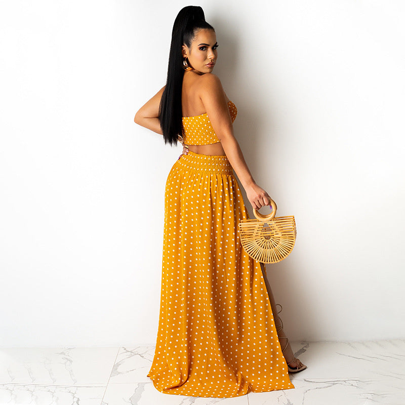 Printed Polka Dot Skirt Suit