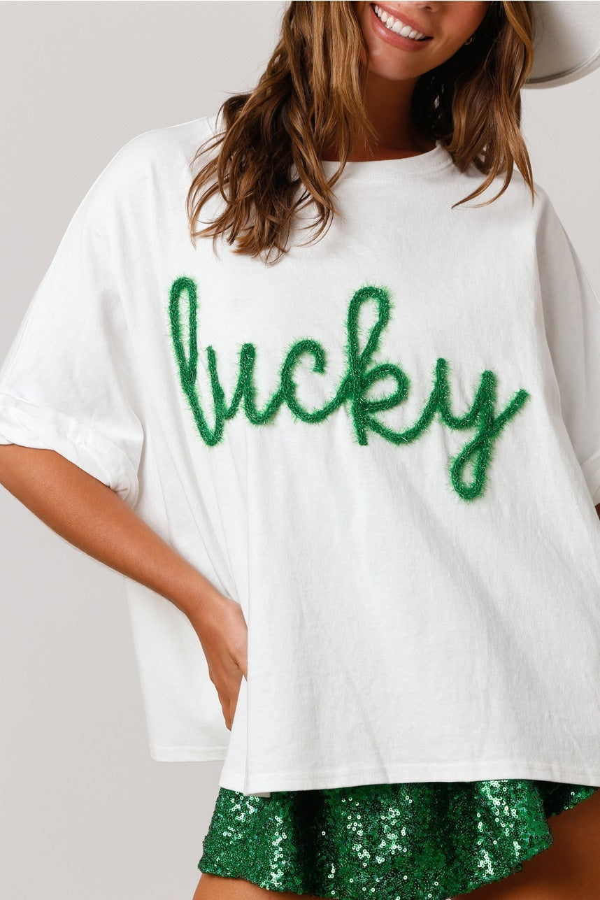 St Patrick Sequined Top Loose T-shirt For Women