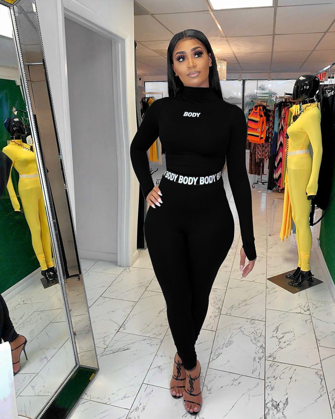 Hot Cross Border Sexy Solid Color Tight Long Sleeve Two Piece Suit For Women
