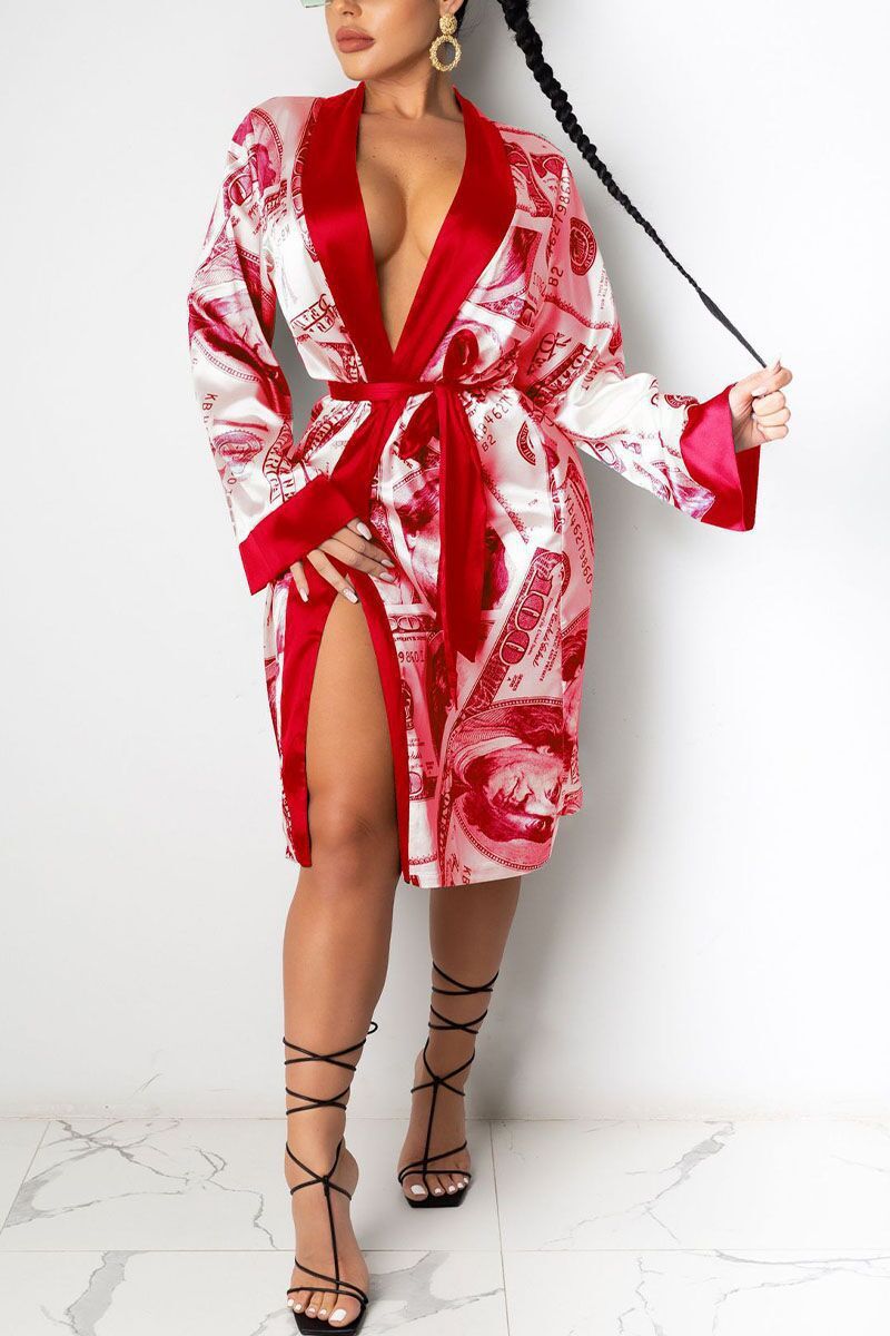 Long Sleeve Midi Bandage Dress Money Pajamas For Women Fashion Sexy Lounge Wear