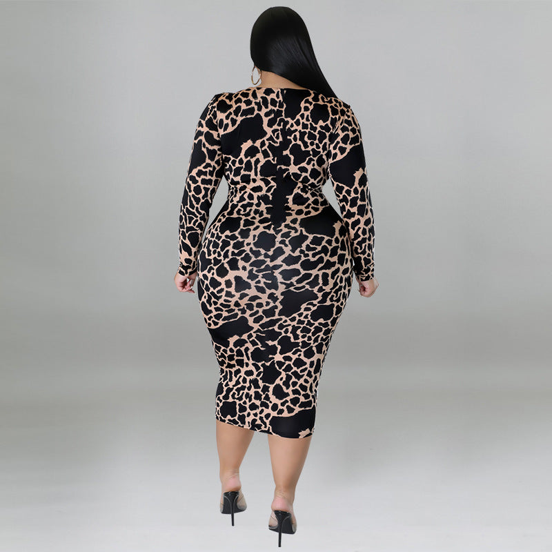 Plus Size Women's Clothes Sexy Sheath Leopard Print Dress