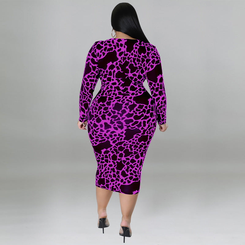 Plus Size Women's Clothes Sexy Sheath Leopard Print Dress
