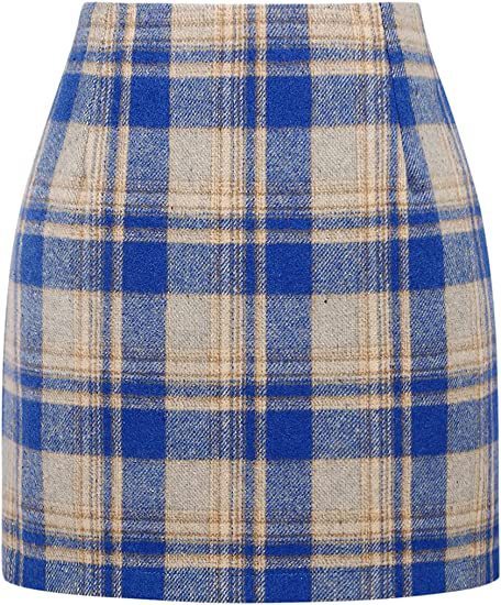 Slim Women's High Waist Plaid Tight Pencil Wool Mini Skirt