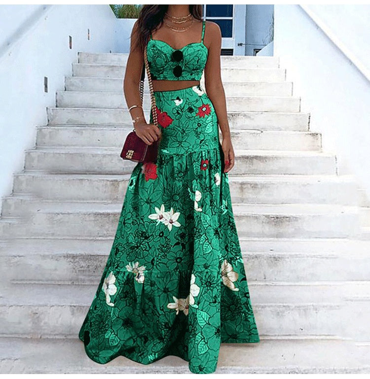 Skirt Travel Floral Print A-Line Womens Two Piece Sets