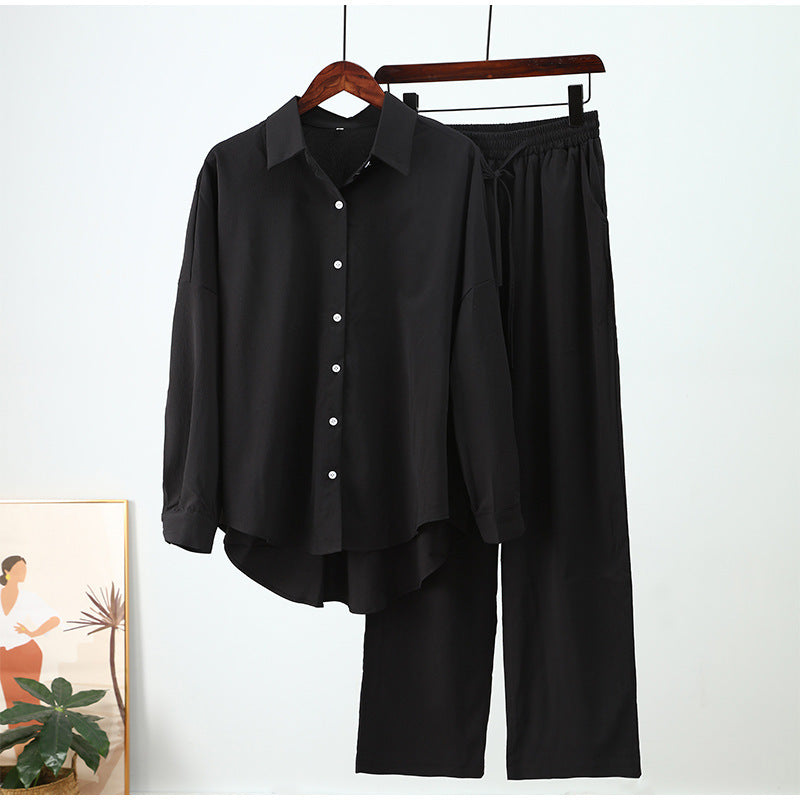 Solid Color Leisure Fashion Long Sleeve Blouse And Pants
