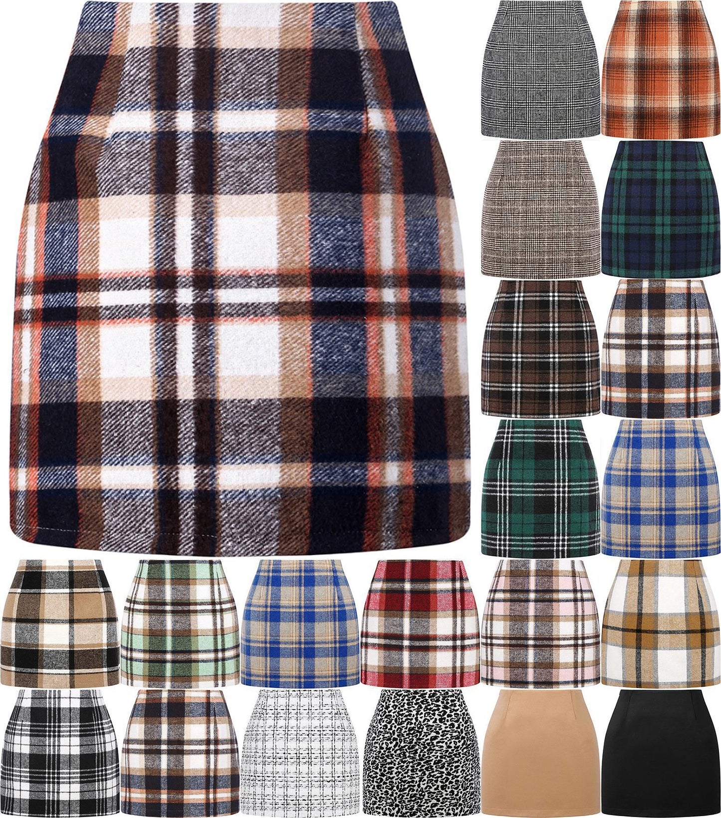 Slim Women's High Waist Plaid Tight Pencil Wool Mini Skirt