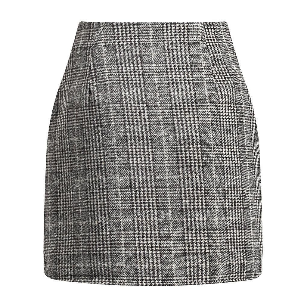 Slim Women's High Waist Plaid Tight Pencil Wool Mini Skirt