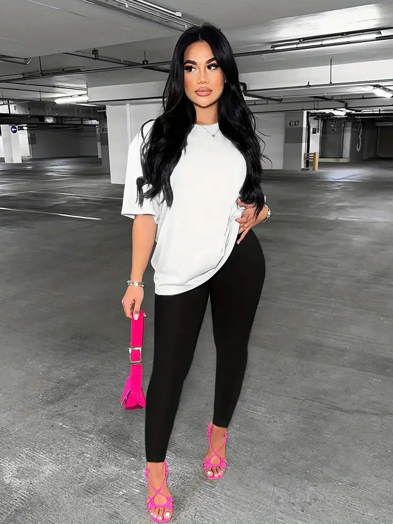 Women's  Round Neck T-Shirt And Leggings Set