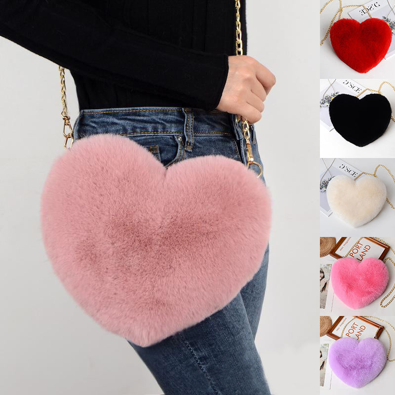 Love Bags For Women Plush Chain Shoulder Bags Heart Bag