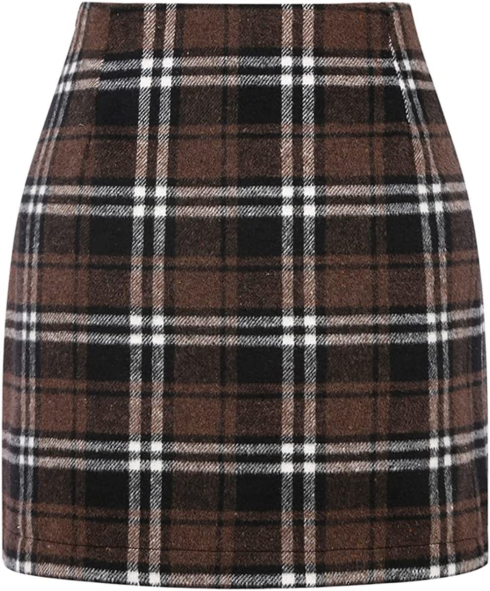 Slim Women's High Waist Plaid Tight Pencil Wool Mini Skirt