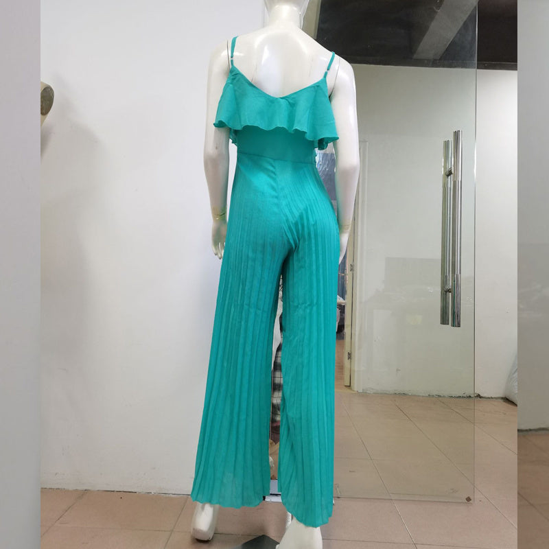 Women's Clothing Fashion Jumpsuit Suspender Pleated Wide Leg Ruffled Jumpsuit