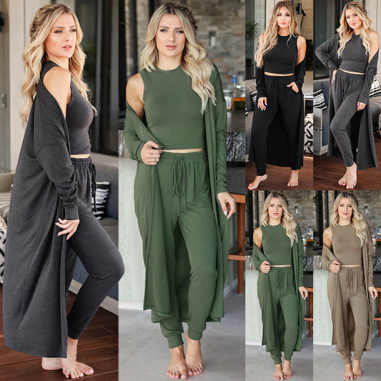 Women's Knitted Slim-fit Vest And Trousers Sports Suit