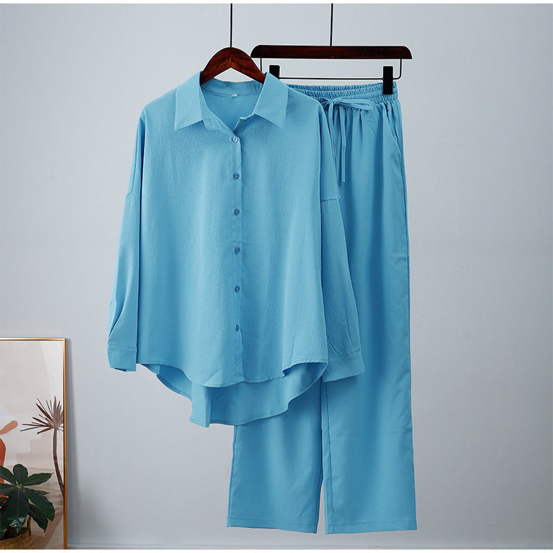 Solid Color Leisure Fashion Long Sleeve Blouse And Pants