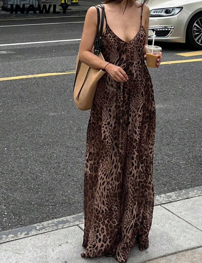 Women's Summer Fashion Leopard Print Spaghetti Strap Dress