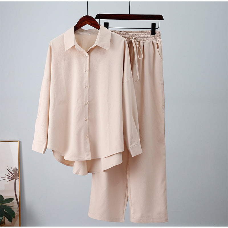 Solid Color Leisure Fashion Long Sleeve Blouse And Pants