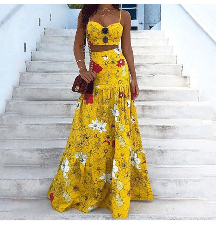 Skirt Travel Floral Print A-Line Womens Two Piece Sets